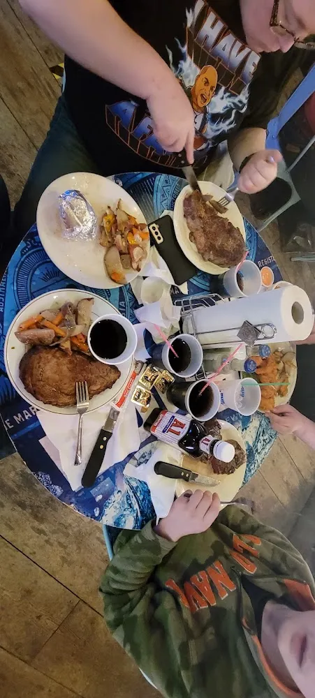 Top Rib Eye Left Prime Rib Bottom NY Strip All Diet Coke